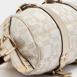 Versace Gold/White Signature Fabric and Leather Frame Satchel