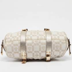 Versace Gold/White Signature Fabric and Leather Frame Satchel