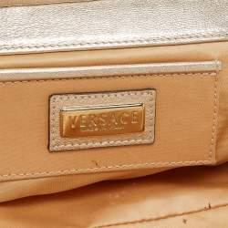 Versace Gold/White Signature Fabric and Leather Frame Satchel