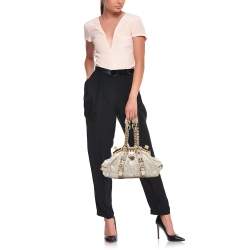 Versace Gold/White Signature Fabric and Leather Frame Satchel