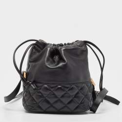 Pre Owned Versace Black Quilted Leather Medusa Drawstring Bucket Bag