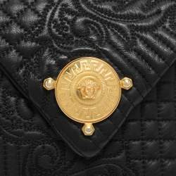 Pre Owned Versace Black Quilted Leather Embroidered Barocco Shoulder Bag