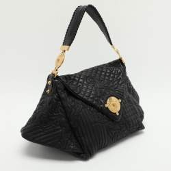 Pre Owned Versace Black Quilted Leather Embroidered Barocco Shoulder Bag