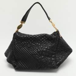 Pre Owned Versace Black Quilted Leather Embroidered Barocco Shoulder Bag