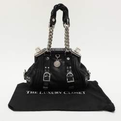 Versace Black Leather Chain Embellished Satchel