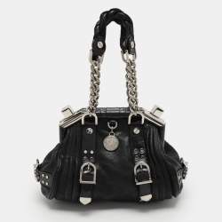Versace Black Leather Chain Embellished Satchel