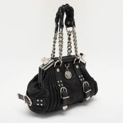 Versace Black Leather Chain Embellished Satchel