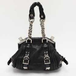 Versace Black Leather Chain Embellished Satchel
