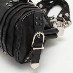 Versace Black Leather Chain Embellished Satchel