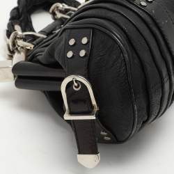 Versace Black Leather Chain Embellished Satchel