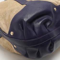 Versace Beige/Blue Medusa Canvas and Leather Drawstring Hobo