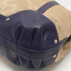 Versace Beige/Blue Medusa Canvas and Leather Drawstring Hobo