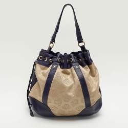 Versace Beige/Blue Medusa Canvas and Leather Drawstring Hobo