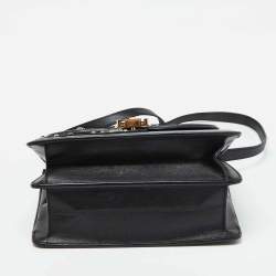 Versace Black Leather Applique Studded Flap Top Handle Bag
