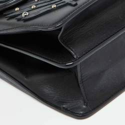 Versace Black Leather Applique Studded Flap Top Handle Bag