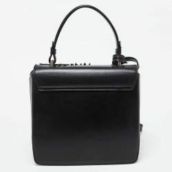 Versace Black Leather Applique Studded Flap Top Handle Bag