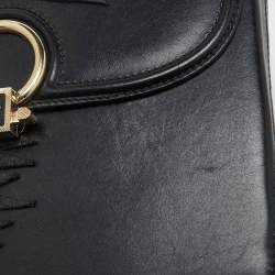 Versace Black Leather Applique Studded Flap Top Handle Bag