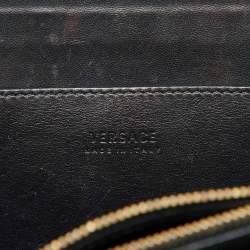 Versace Black Leather Applique Studded Flap Top Handle Bag