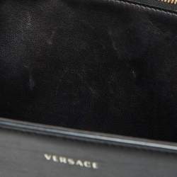 Versace Black Leather Applique Studded Flap Top Handle Bag