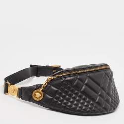 Versace Black Quilted Leather Medusa Belt Bag