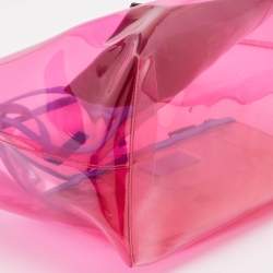 Pre Owned Versace Pink PVC and Leather 90s Logo Shopper Tote