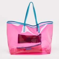 Pre Owned Versace Pink PVC and Leather 90s Logo Shopper Tote