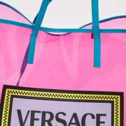 Pre Owned Versace Pink PVC and Leather 90s Logo Shopper Tote