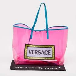 Pre Owned Versace Pink PVC and Leather 90s Logo Shopper Tote