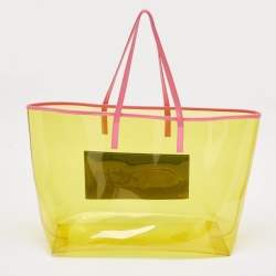 Versace Yellow PVC and Leather 90s Logo Shopper Tote