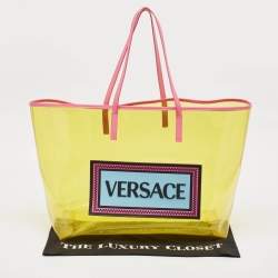 Versace Yellow PVC and Leather 90s Logo Shopper Tote