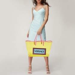 Versace Yellow PVC and Leather 90s Logo Shopper Tote