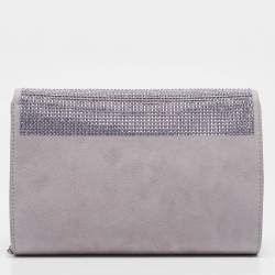 Pre Owned Versace Lavender Suede Crystal Embellished Palazzo Medusa Chain Clutch