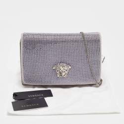 Pre Owned Versace Lavender Suede Crystal Embellished Palazzo Medusa Chain Clutch