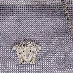 Pre Owned Versace Lavender Suede Crystal Embellished Palazzo Medusa Chain Clutch