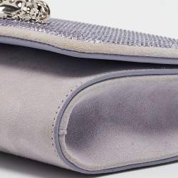 Pre Owned Versace Lavender Suede Crystal Embellished Palazzo Medusa Chain Clutch