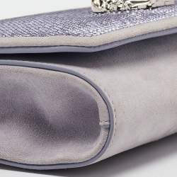 Pre Owned Versace Lavender Suede Crystal Embellished Palazzo Medusa Chain Clutch