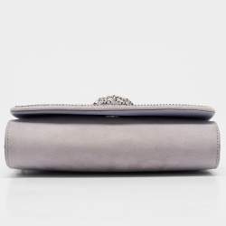 Pre Owned Versace Lavender Suede Crystal Embellished Palazzo Medusa Chain Clutch