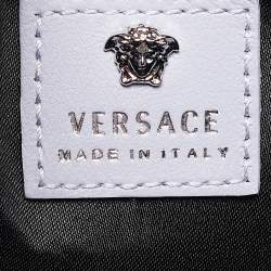 Pre Owned Versace Lavender Suede Crystal Embellished Palazzo Medusa Chain Clutch