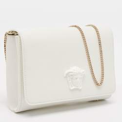 Versace White Leather Palazzo Medusa Chain Clutch