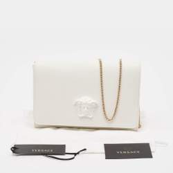 Versace White Leather Palazzo Medusa Chain Clutch