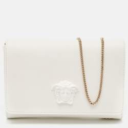 Versace White Leather Palazzo Medusa Chain Clutch