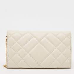 Versace Off White Quilted Leather La Medusa Chain Clutch