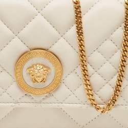 Versace Off White Quilted Leather La Medusa Chain Clutch