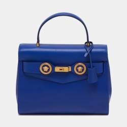 Versace Blue Leather Icon Top Handle Bag