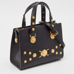 مملوكة مسبقًا حقيبة يد توتس فيرساتشي تريبوت ميدوسا جلد أسود مزخرفة