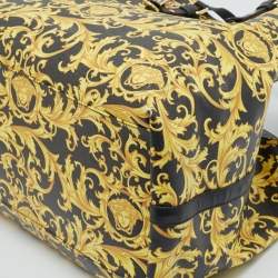 Versace Black/Yellow Barocco Print Coated Canvas Shopper Tote