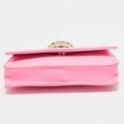 Pre Owned Versace Pink Leather Medusa Medusa Chain Clutch