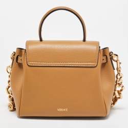 Versace Brown Leather Mini La Medusa Top Handle Bag