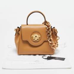 Versace Brown Leather Mini La Medusa Top Handle Bag