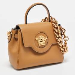 Versace Brown Leather Mini La Medusa Top Handle Bag